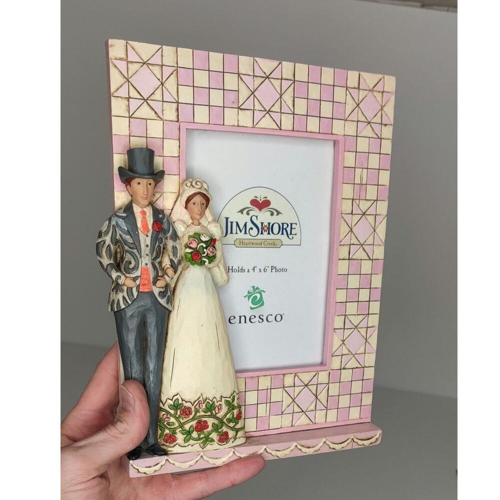 Jim Shore Pink and Cream Wedding Couple Picture Frame